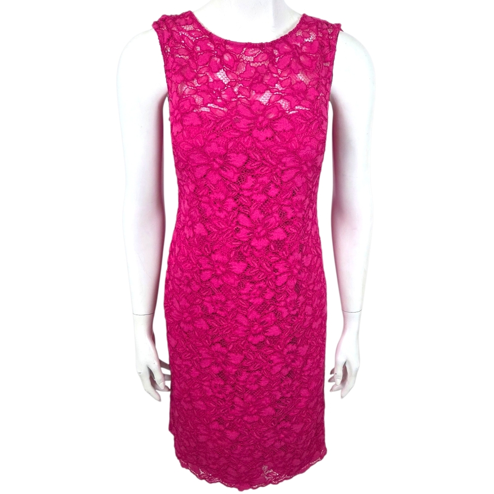 Calvin Klein Lace Sheath Dress Career Womens 8 Fuschia Pink Cocktail Party